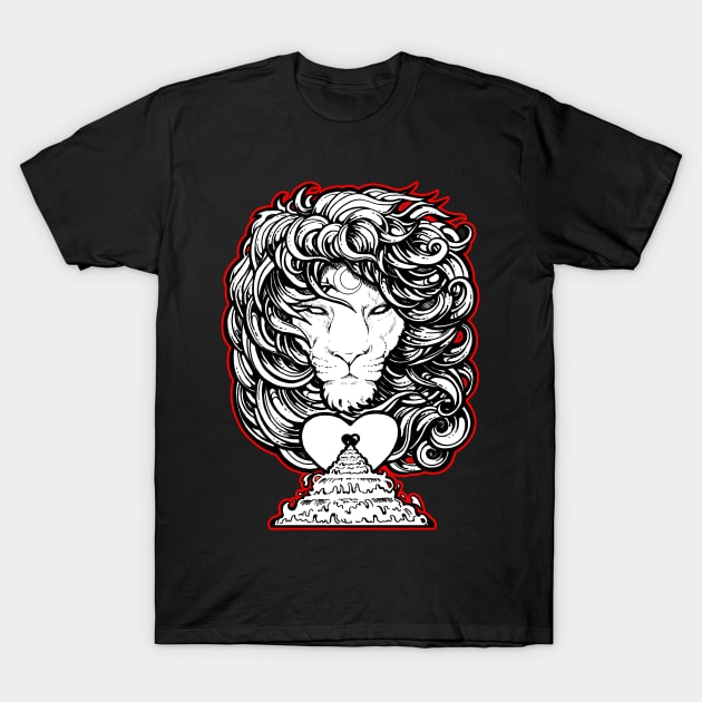 Heart of A Lion - Red Outlined Version T-Shirt by Nat Ewert Art